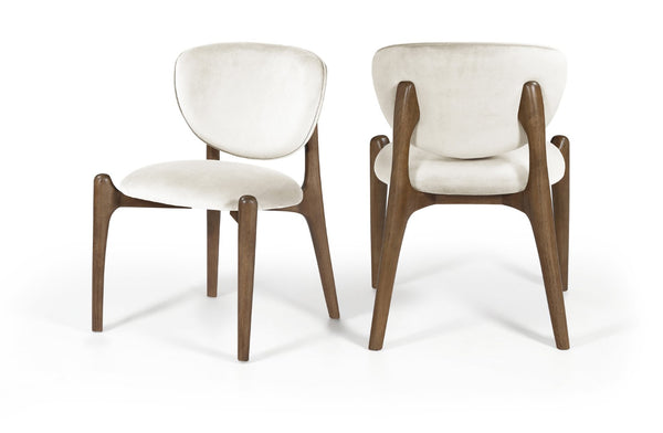 Meridian Furniture Velora Art Deco Sculpted Velvet Upholstered Dining Chair with Solid Wood Legs for Elegant Cream Style B 77077Cream-C
