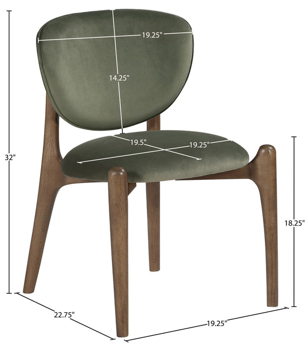 Meridian Furniture Velora Art Deco Sculpted Velvet Upholstered Dining Chair with Solid Wood Legs for Elegant Green Style B 77077Green-C
