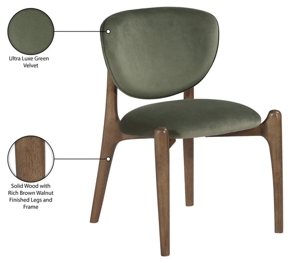 Meridian Furniture Velora Art Deco Sculpted Velvet Upholstered Dining Chair with Solid Wood Legs for Elegant Green Style B 77077Green-C