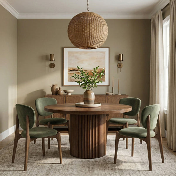 Meridian Furniture Velora Art Deco Sculpted Velvet Upholstered Dining Chair with Solid Wood Legs for Elegant Green Style B 77077Green-C