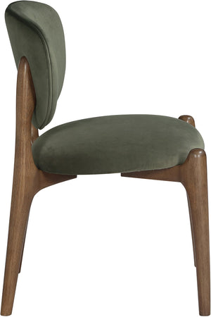 Meridian Furniture Velora Art Deco Sculpted Velvet Upholstered Dining Chair with Solid Wood Legs for Elegant Green Style B 77077Green-C
