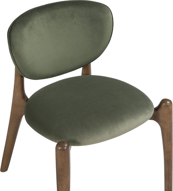 Meridian Furniture Velora Art Deco Sculpted Velvet Upholstered Dining Chair with Solid Wood Legs for Elegant Green Style B 77077Green-C