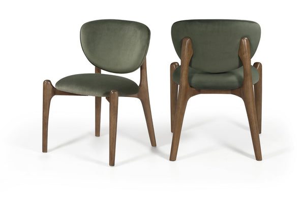 Meridian Furniture Velora Art Deco Sculpted Velvet Upholstered Dining Chair with Solid Wood Legs for Elegant Green Style B 77077Green-C