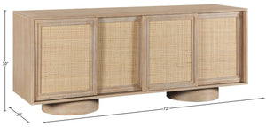 Meridian Furniture Windsor Solid Wood Cane Panel Sideboard Mid-century Modern Buffet for Dining Room Natural 72" W x 20" D x 30" H 77078Natural