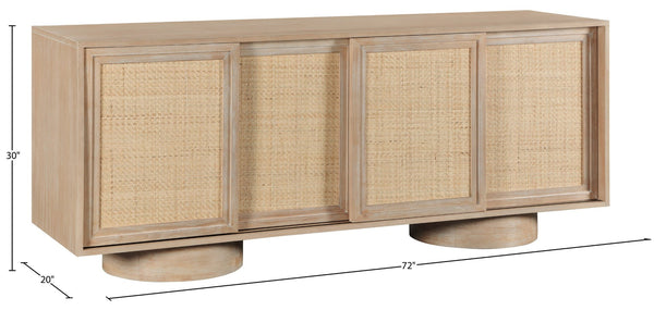 Meridian Furniture Windsor Solid Wood Cane Panel Sideboard Mid-century Modern Buffet for Dining Room Natural 72" W x 20" D x 30" H 77078Natural