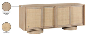 Meridian Furniture Windsor Solid Wood Cane Panel Sideboard Mid-century Modern Buffet for Dining Room Natural 72" W x 20" D x 30" H 77078Natural