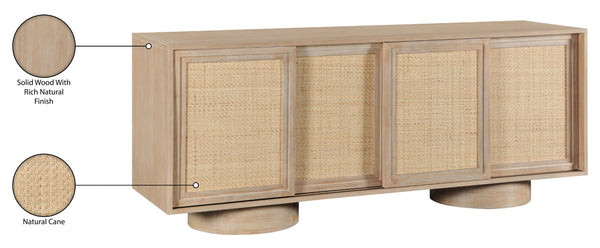 Meridian Furniture Windsor Solid Wood Cane Panel Sideboard Mid-century Modern Buffet for Dining Room Natural 72" W x 20" D x 30" H 77078Natural