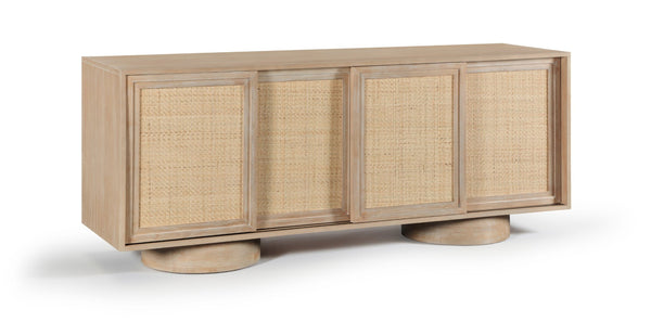 Meridian Furniture Windsor Solid Wood Cane Panel Sideboard Mid-century Modern Buffet for Dining Room Natural 72" W x 20" D x 30" H 77078Natural