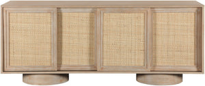 Meridian Furniture Windsor Solid Wood Cane Panel Sideboard Mid-century Modern Buffet for Dining Room Natural 72" W x 20" D x 30" H 77078Natural