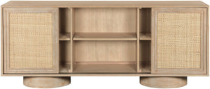 Meridian Furniture Windsor Solid Wood Cane Panel Sideboard Mid-century Modern Buffet for Dining Room Natural 72" W x 20" D x 30" H 77078Natural