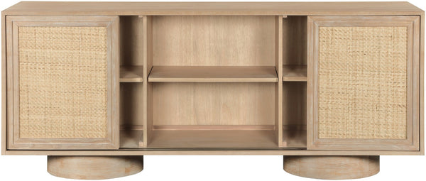 Meridian Furniture Windsor Solid Wood Cane Panel Sideboard Mid-century Modern Buffet for Dining Room Natural 72" W x 20" D x 30" H 77078Natural