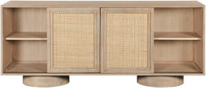 Meridian Furniture Windsor Solid Wood Cane Panel Sideboard Mid-century Modern Buffet for Dining Room Natural 72" W x 20" D x 30" H 77078Natural