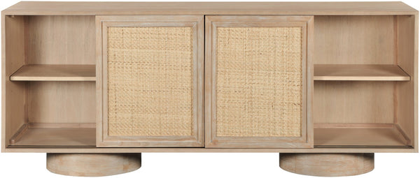 Meridian Furniture Windsor Solid Wood Cane Panel Sideboard Mid-century Modern Buffet for Dining Room Natural 72" W x 20" D x 30" H 77078Natural