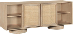 Meridian Furniture Windsor Solid Wood Cane Panel Sideboard Mid-century Modern Buffet for Dining Room Natural 72" W x 20" D x 30" H 77078Natural