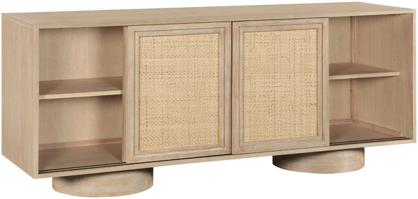 Meridian Furniture Windsor Solid Wood Cane Panel Sideboard Mid-century Modern Buffet for Dining Room Natural 72" W x 20" D x 30" H 77078Natural