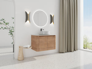 English Elm 30'' Wall-Mounted Bathroom Vanity With Ceramic Sink, Soft-Close Doors & Stylish Space-Saving Design W999S00389