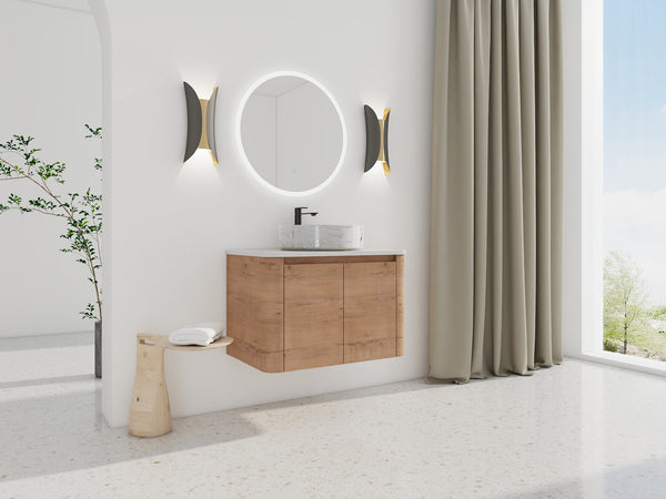 English Elm 30'' Wall-Mounted Bathroom Vanity With Ceramic Sink, Soft-Close Doors & Stylish Space-Saving Design W999S00389