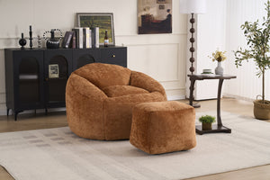 English Elm Foam Memory Foam Bean Bag Chair with Plush Chenille Cover, Large 42" Round Comfortable Lounger Orange W2915P283420