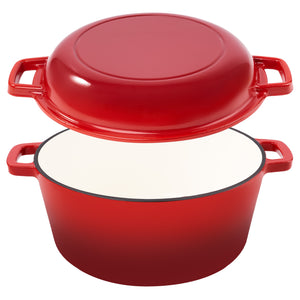English Elm Enamel Cast Iron Dutch Oven 6QT with 2QT Lid — Versatile 2-in-1 Stew Pot and Frying Pan Set for Home Cooking Red T3950P391585