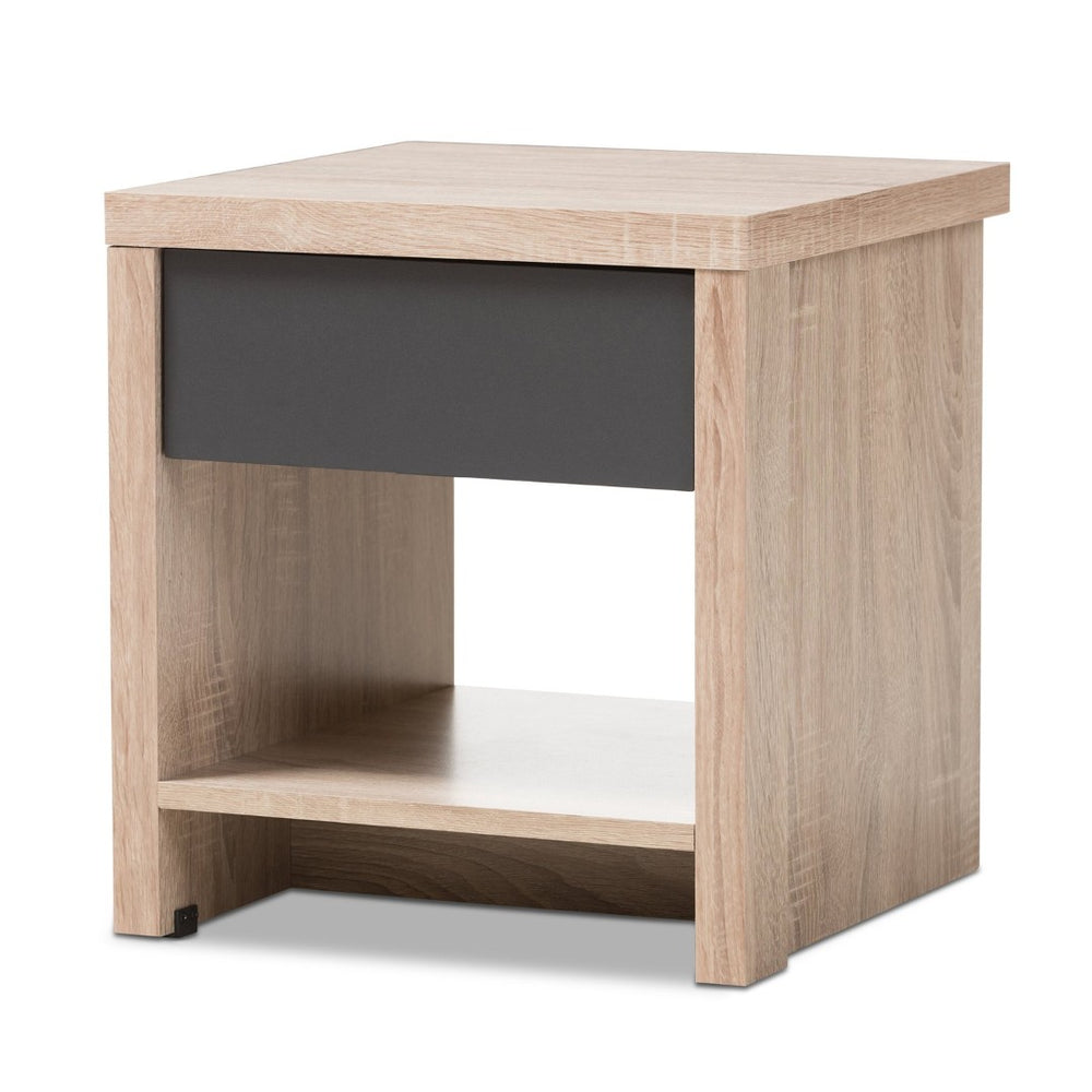 Baxton Studio Baxton Studio Modern Two-Tone Oak and Grey Nightstand with Drawer and Open Shelf for Storage JMNT0024-Hana Oak/Dark Grey-NS