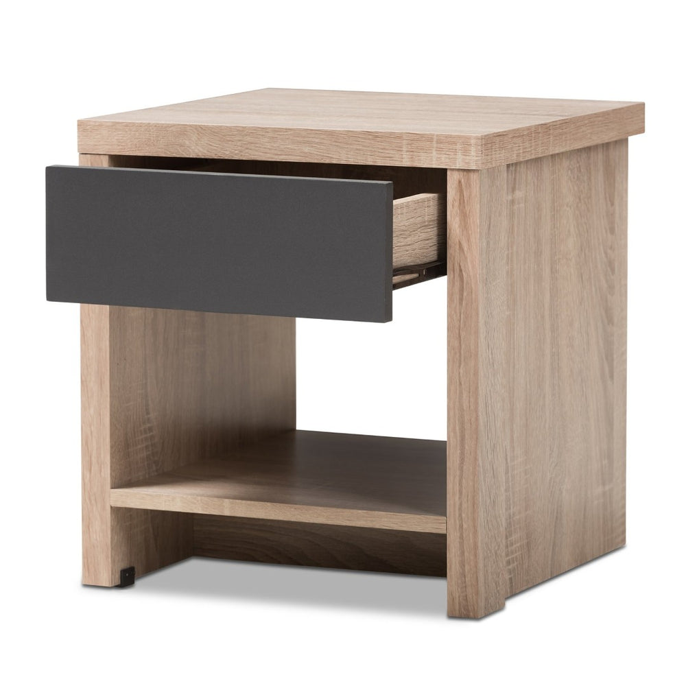 Baxton Studio Baxton Studio Modern Two-Tone Oak and Grey Nightstand with Drawer and Open Shelf for Storage JMNT0024-Hana Oak/Dark Grey-NS