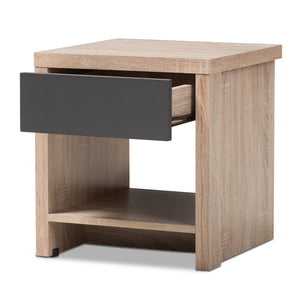 Baxton Studio Baxton Studio Modern Two-Tone Oak and Grey Nightstand with Drawer and Open Shelf for Storage JMNT0024-Hana Oak/Dark Grey-NS