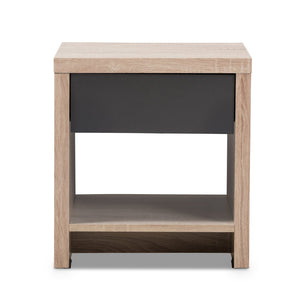 Baxton Studio Baxton Studio Modern Two-Tone Oak and Grey Nightstand with Drawer and Open Shelf for Storage JMNT0024-Hana Oak/Dark Grey-NS