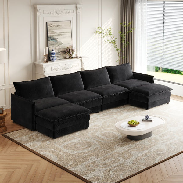 English Elm Corduroy 4-Seater Oversized U-Shaped Sectional Couch With Movable Footrests & Cozy Cushions W834S00433