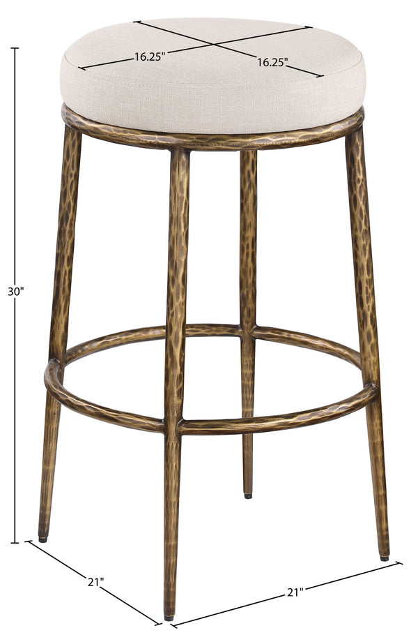 Meridian Furniture Ferro Linen Textured Performance Fabric Barstool with Brushed Brass Iron Legs 77081Beige-C
