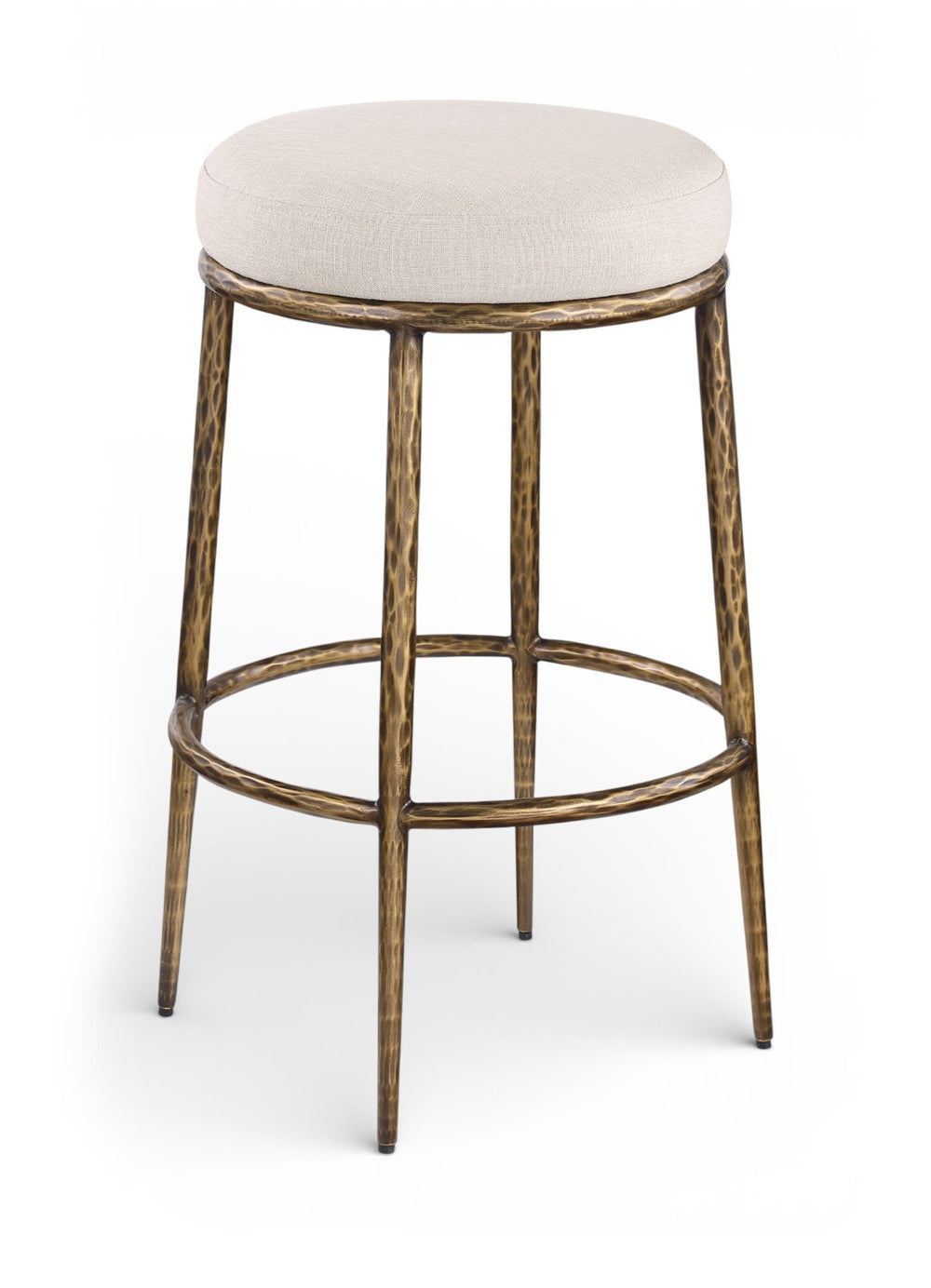 Meridian Furniture Ferro Linen Textured Performance Fabric Barstool with Brushed Brass Iron Legs 77081Beige-C