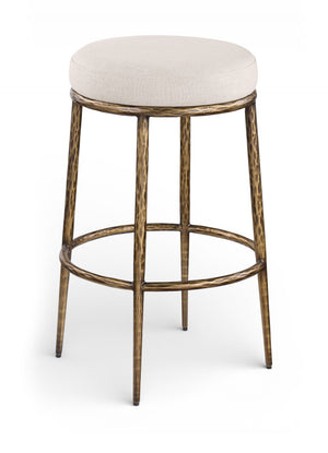 Meridian Furniture Ferro Linen Textured Performance Fabric Barstool with Brushed Brass Iron Legs 77081Beige-C