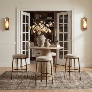 Meridian Furniture Ferro Linen Textured Performance Fabric Barstool with Brushed Brass Iron Legs 77081Beige-C