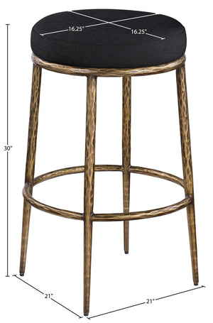 Meridian Furniture Ferro Performance Fabric Barstool with Brushed Brass Iron Legs for Kitchen Islands 77081Black-C