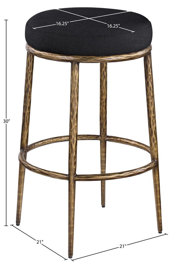 Meridian Furniture Ferro Performance Fabric Barstool with Brushed Brass Iron Legs for Kitchen Islands 77081Black-C
