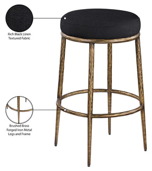 Meridian Furniture Ferro Performance Fabric Barstool with Brushed Brass Iron Legs for Kitchen Islands 77081Black-C