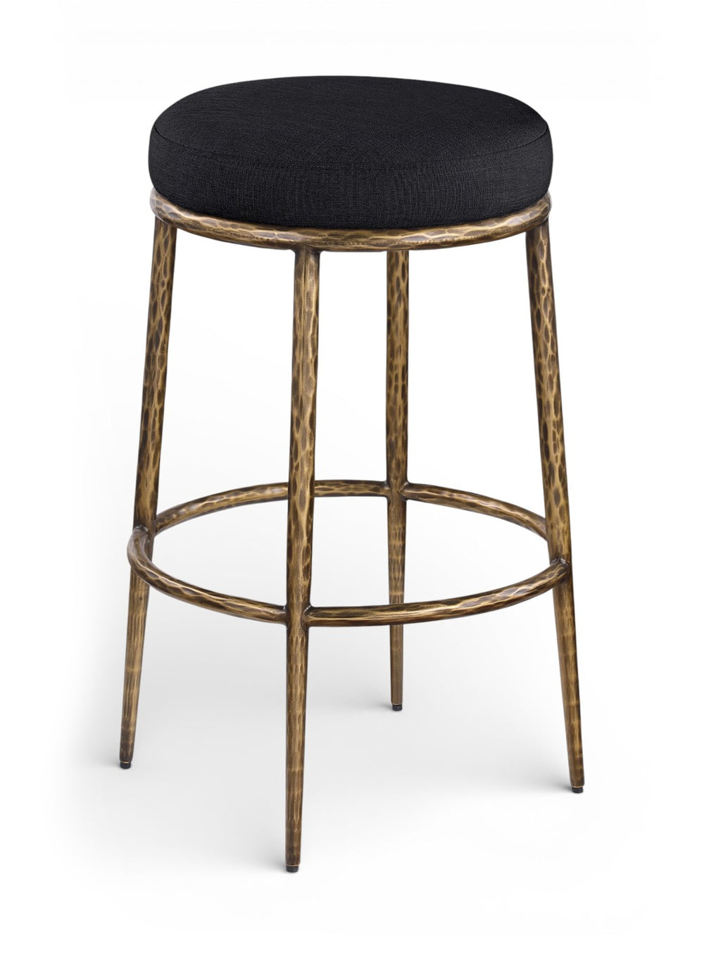 Meridian Furniture Ferro Performance Fabric Barstool with Brushed Brass Iron Legs for Kitchen Islands 77081Black-C
