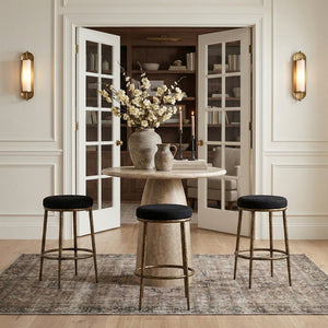 Meridian Furniture Ferro Performance Fabric Barstool with Brushed Brass Iron Legs for Kitchen Islands 77081Black-C
