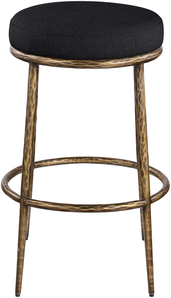 Meridian Furniture Ferro Performance Fabric Barstool with Brushed Brass Iron Legs for Kitchen Islands 77081Black-C