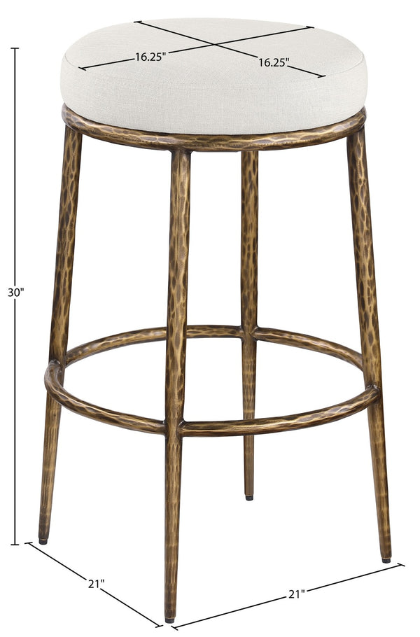 Meridian Furniture Ferro Sculptural Bar Stool with Brushed Brass Iron Frame and Cream Linen Upholstery 77081Cream-C