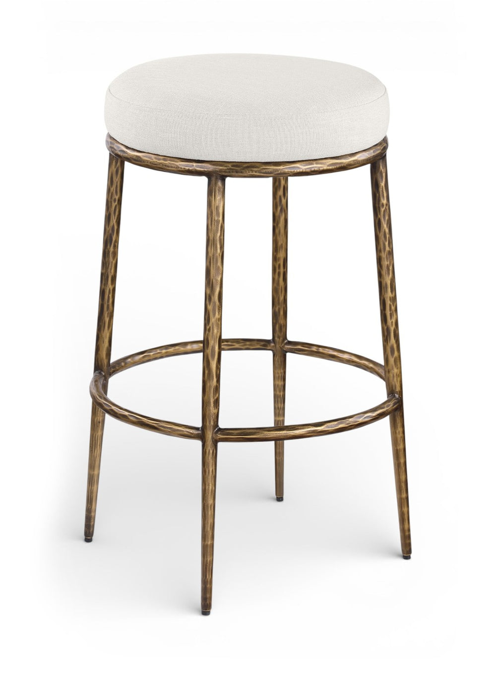Meridian Furniture Ferro Sculptural Bar Stool with Brushed Brass Iron Frame and Cream Linen Upholstery 77081Cream-C