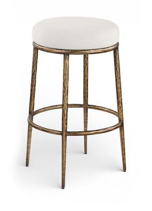 Meridian Furniture Ferro Sculptural Bar Stool with Brushed Brass Iron Frame and Cream Linen Upholstery 77081Cream-C
