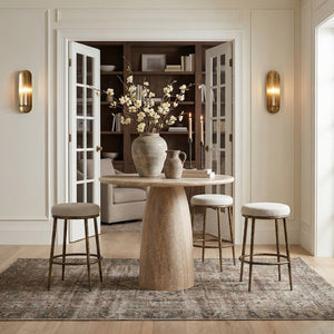 Meridian Furniture Ferro Sculptural Bar Stool with Brushed Brass Iron Frame and Cream Linen Upholstery 77081Cream-C