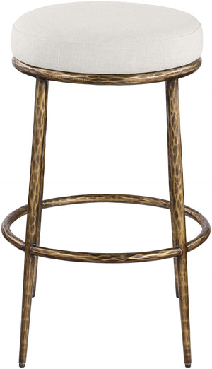 Meridian Furniture Ferro Sculptural Bar Stool with Brushed Brass Iron Frame and Cream Linen Upholstery 77081Cream-C