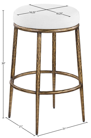 Meridian Furniture Ferro Upholstered Barstool with Brass Iron Legs and Stain Resistant Linen Seat 77081White-C