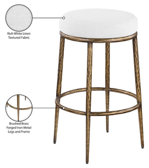 Meridian Furniture Ferro Upholstered Barstool with Brass Iron Legs and Stain Resistant Linen Seat 77081White-C