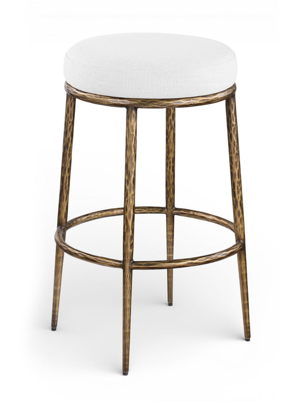 Meridian Furniture Ferro Upholstered Barstool with Brass Iron Legs and Stain Resistant Linen Seat 77081White-C