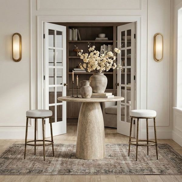 Meridian Furniture Ferro Upholstered Barstool with Brass Iron Legs and Stain Resistant Linen Seat 77081White-C