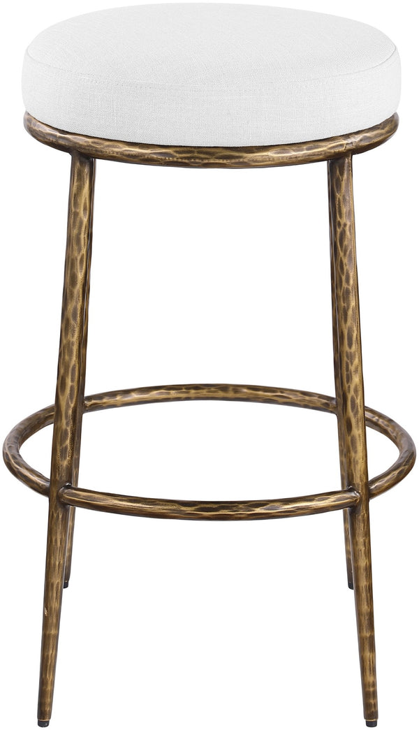 Meridian Furniture Ferro Upholstered Barstool with Brass Iron Legs and Stain Resistant Linen Seat 77081White-C