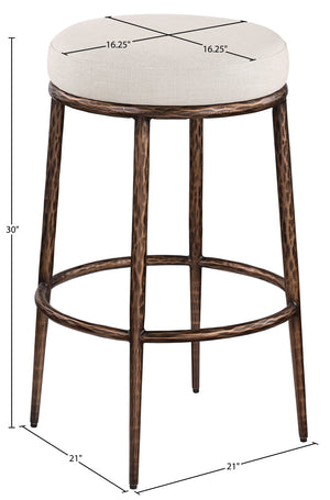 Meridian Furniture Ferro Linen-textured Performance Fabric Barstool with Brushed Bronze Iron Base 77082Beige-C