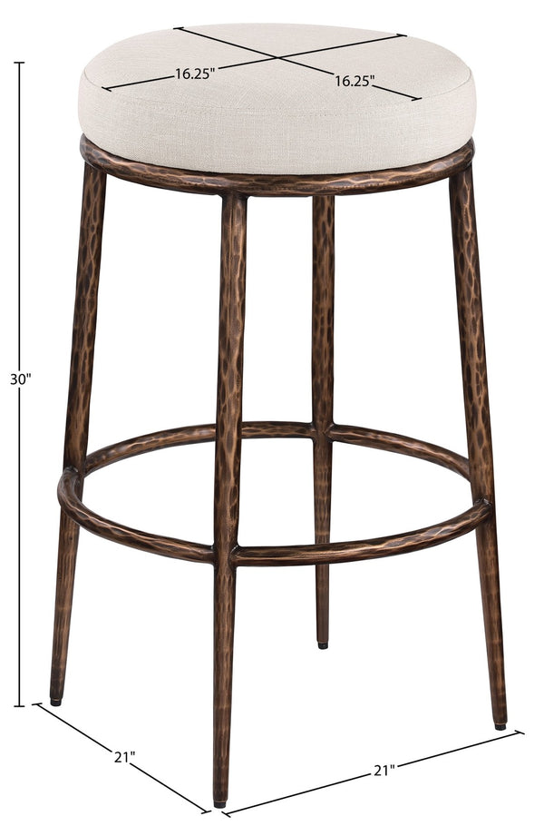 Meridian Furniture Ferro Linen-textured Performance Fabric Barstool with Brushed Bronze Iron Base 77082Beige-C